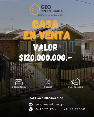 Casa en Puerto Montt - VENTA DE CASA EN PUERTO MONTT 3D 1B-1 Casa en Puerto Montt - VENTA DE CASA EN PUERTO MONTT 3D 1B-1